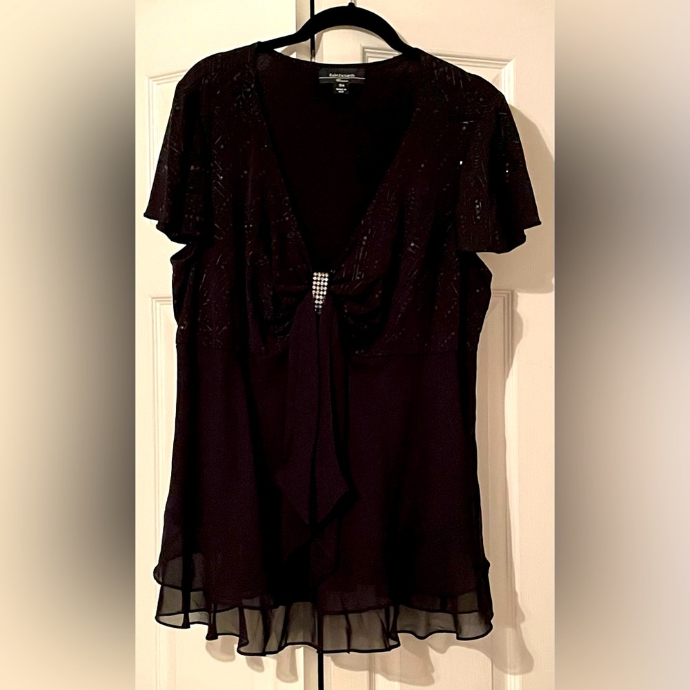 R & M Richards Black Empire Waist Sequin Embellished Lined Evening Top 16/W